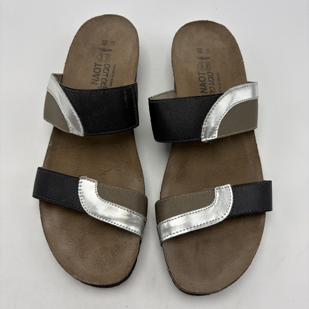 Naot Sandals Womens 9 Frankie Wedge Slide Black Brown Slip On Comfort Vacation